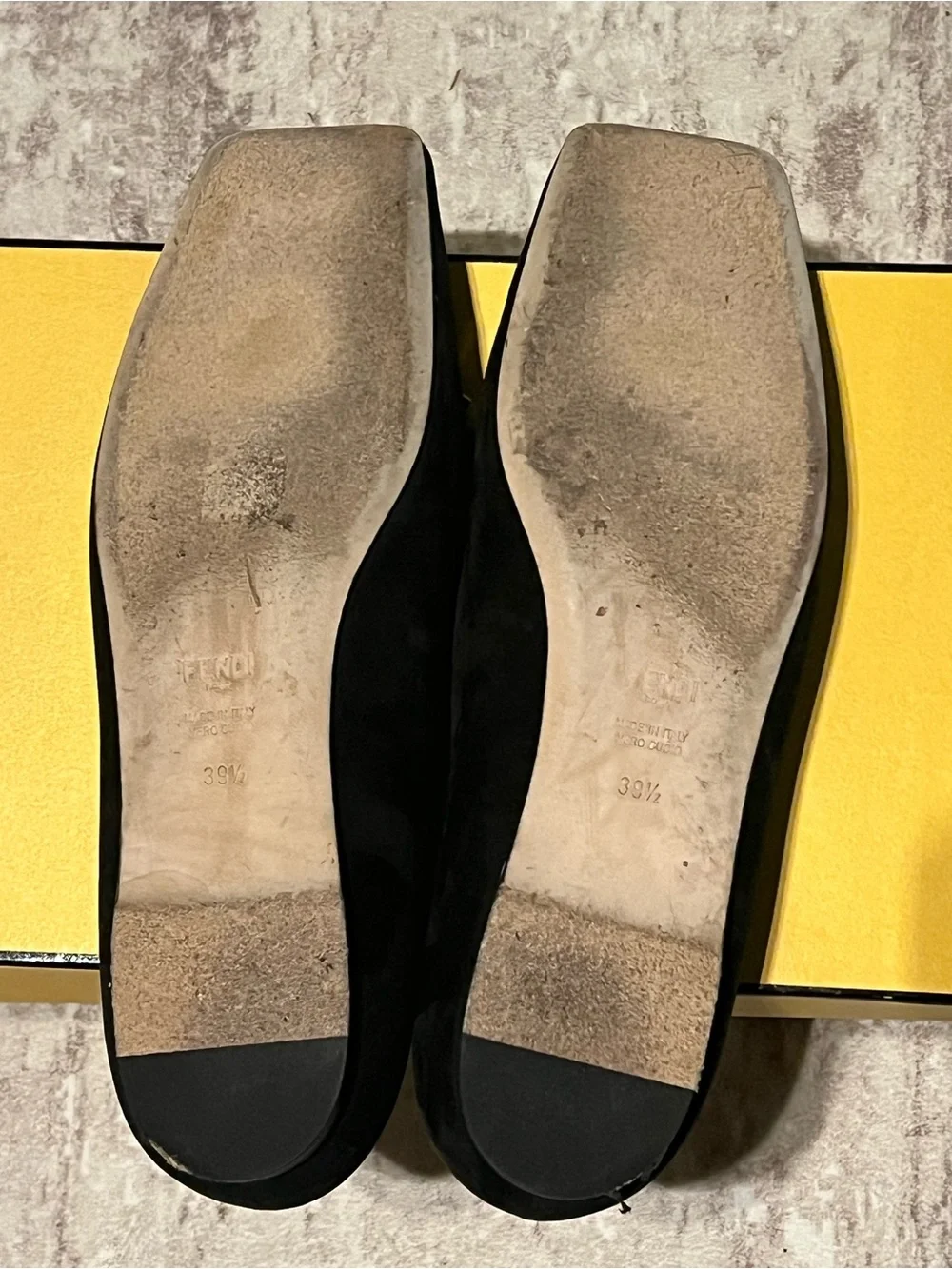 Fendi Black Suede Square-Toe Loafers
